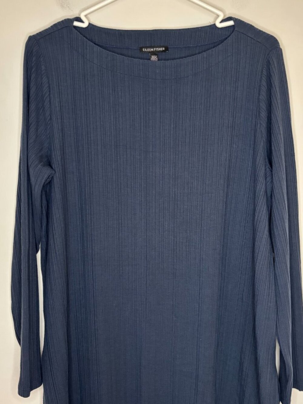 EILEEN FISHER Long Sleeve Ribbed Tunic Womens M Blue Stretch Knit Casual Flowy